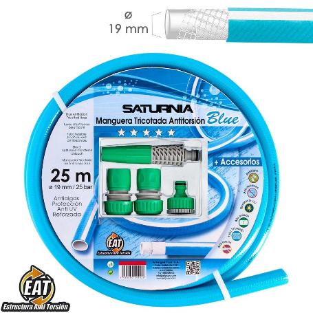 MANGUERA TRICOTADA NO TORSION BLUE Ø 19 MM. ROLLO 25 METROS. CON ACCESORIOS,  MANGUERA ANTI TORSION, MANGUERA SIN D