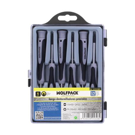 JUEGO DESTORNILLADORES DE PRECISION PLUS 6 PIEZAS, PUNTAS IMANTADAS, ACERO AL CROMO VANADIO, CABEZAL GIRATORIO