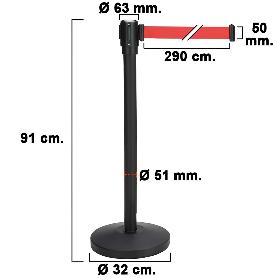 POSTE SEPARADOR CINTA EXTENSIBLE 3 METROS. Ø BASE 32 CM. Ø TUBO 5,1 CM.   ALTURA 91 CM.