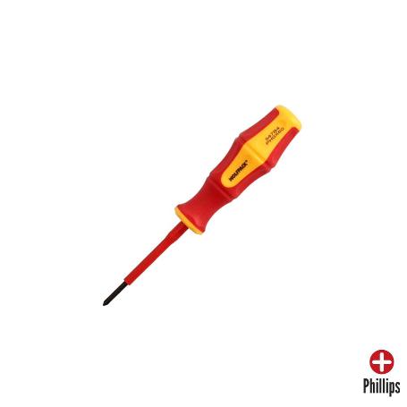DESTORNILLADOR PHILLIPS AISLADO CERTIFICADO VDE 1.000 V. MEDIDA PH 0 - 3,0 X 60 MM. DESTORNILLADOR SEGURIDAD ELECTR